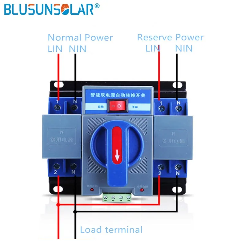 Mini Din Rail 2P 3P 4P ATS Dual Power Automatic Transfer Switch Uninterrupted Power Solar Transfer Switch AC Circuit Breakers