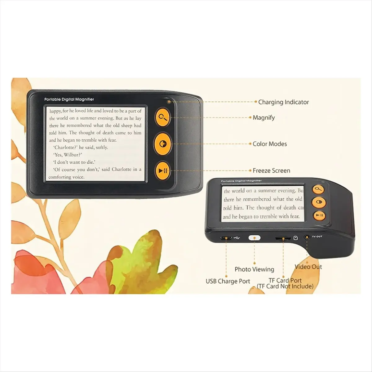 ABGN Digital Video Magnifier for Low Vision Electronic Magnifier Reading Aids for Seniors 3.5In LCD Screen 2-25x Zoom Black