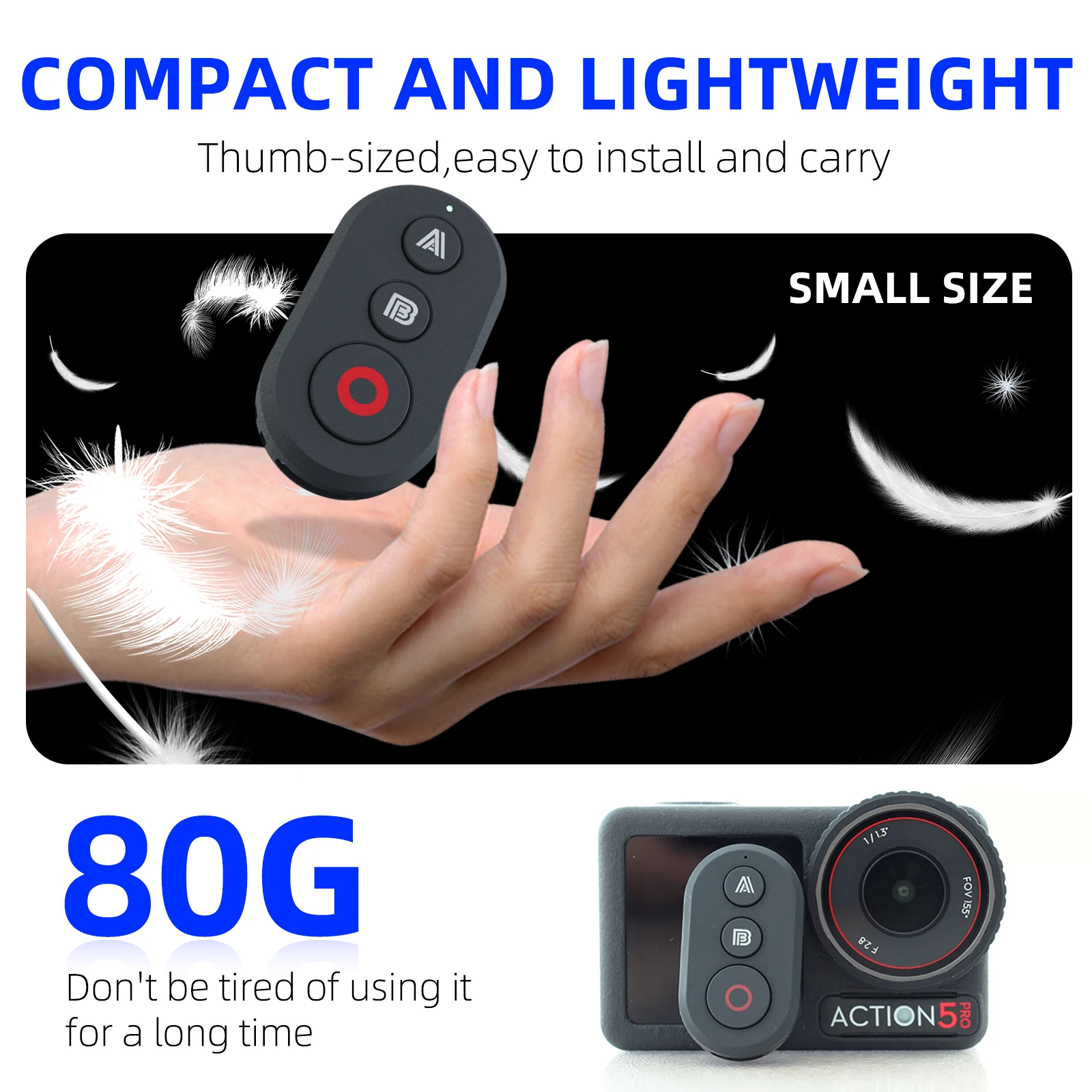 جهاز تحكم عن بعد بلوتوث لـ DJI Action 5 Pro/Action 4، صغير وخفيف الوزن، وقت عمل 30 ساعة، شحن من النوع C #2