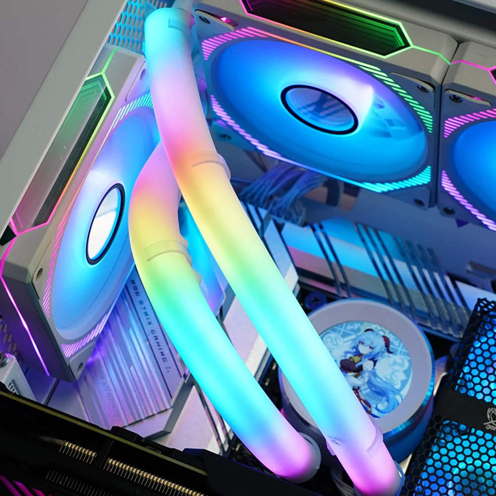 2 pçs/set Luva Luminosa Aura Sync Refrigeração A Água Iluminar Mangueira Silicone DIY 5V 3PIN ARGB Capa de Computador Decoração