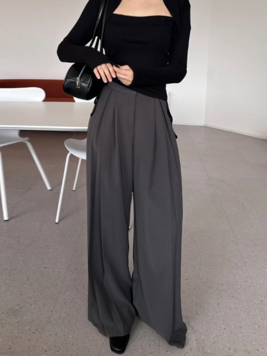 

Chic High Waist Draped Wide Leg Pants Women Loose Slimming Straight Leg Suit Pants Versatile Casual Floor-Length Trousers