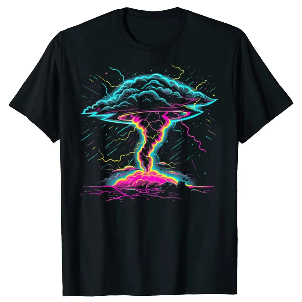 

Neon Nuclear Explosion Graphic Tee Retro Aesthetic Cloud Lightning Short Sleeve Unisex T-Shirt
