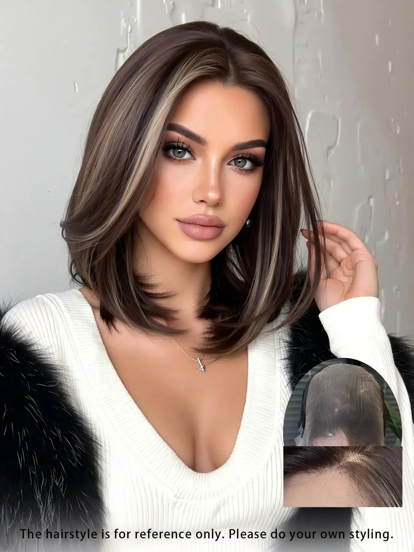 13x6 Lace Frontal Synthetic Wig 12 Inch Short Straight Bob Ombre Brown Blonde Highlight Glueless HD Lace Wigs for Women Natural