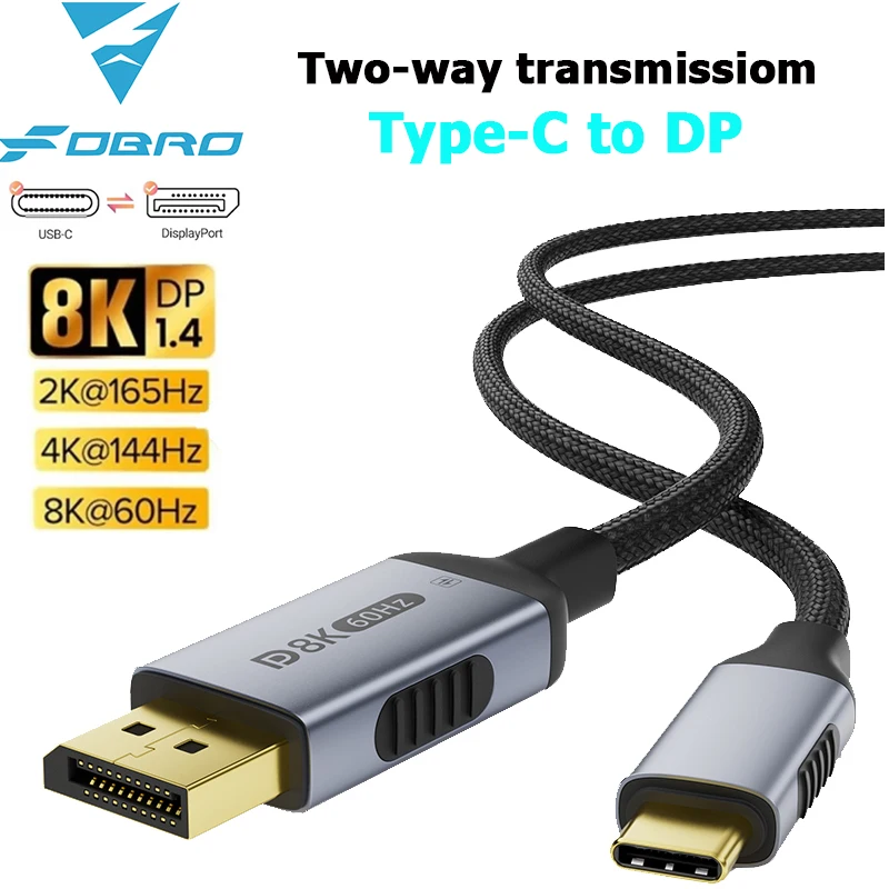 USB C auf DP 2.1 Kabel 8K@60Hz 4K@144Hz für Thunderbolt 4/3 Typ C auf DisplayPort 2.1 Kabel für MacBook Huawei Air Projektor