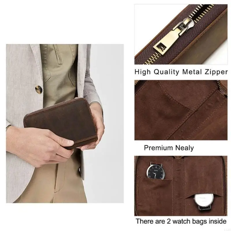 

Horsehide Watch Box Two Slot Display Case Portable Watch Travel Case for Men