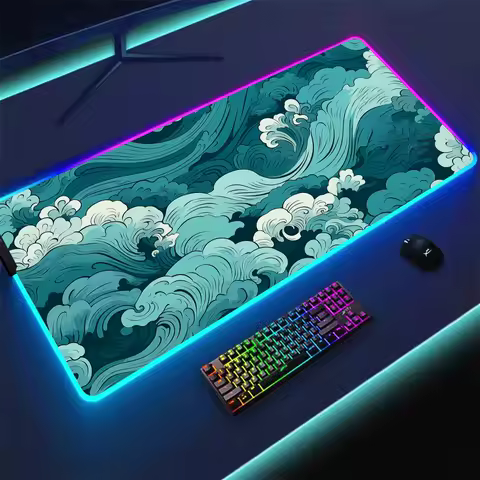 RGB Mouse pad Ukiyo-e art design gaming mat rubber anti-slip Desk Mat LED glow Gaming keypad mousepad gamer pc accessories
