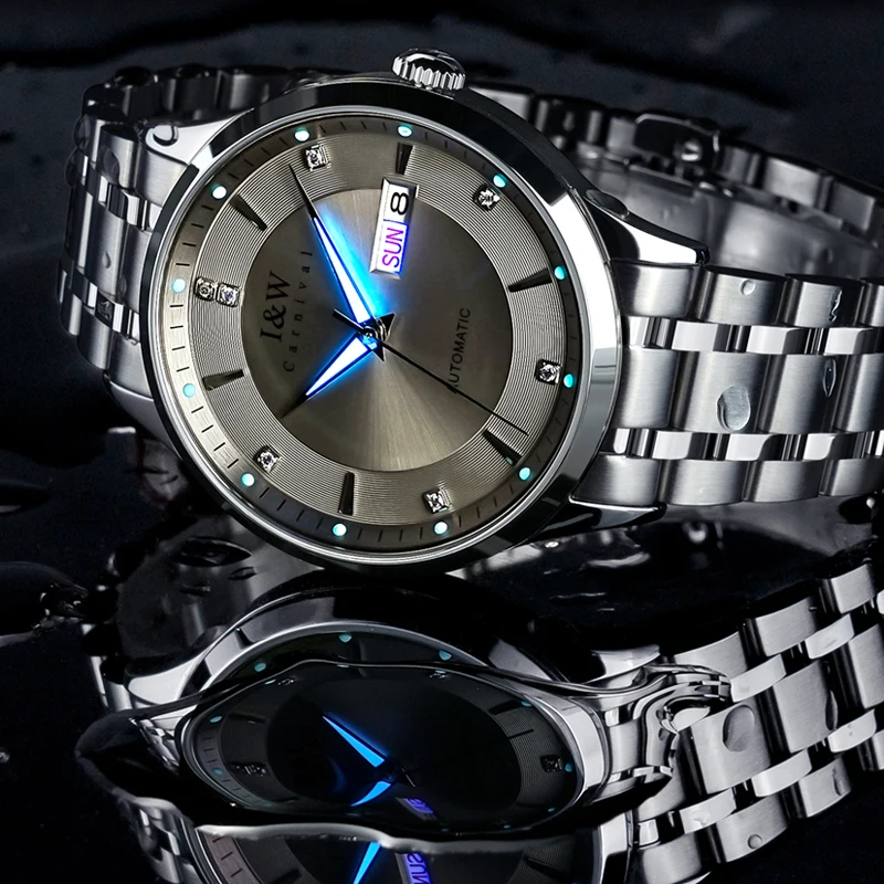 

IW мужские светящиеся автоматические механические часы с сапфировым стеклом 50 м водонепроницаемые с японским календарем Movemen ремешок из нержавеющей стали