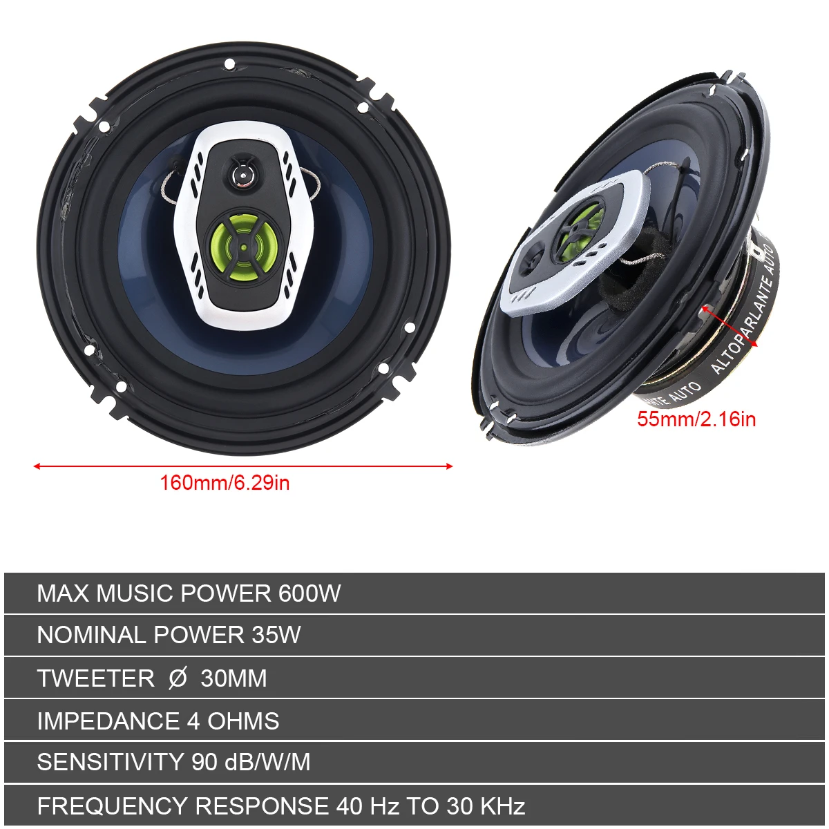 2pcs 6.5 Inch 16cm 600W 2Way Car Speaker Audio Music Stereo Full Range Frequency Hifi Speakers with Non Destructive Installation