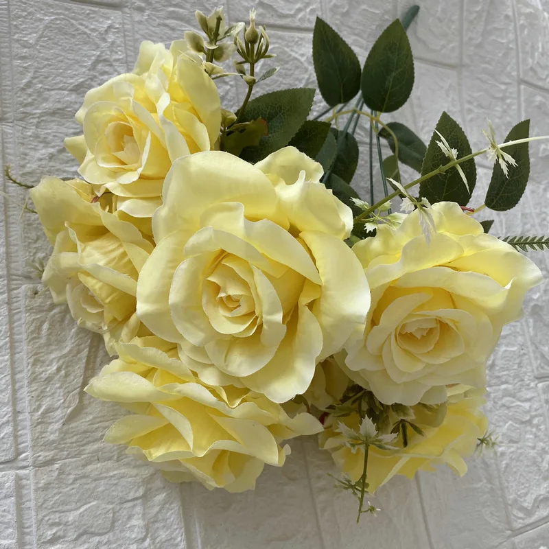 12 cm großer künstlicher Rosenstrauß mit 7 Köpfen – ideal für Hochzeitsdekoration, Partyarrangements und Heimdekoration – Detail 2