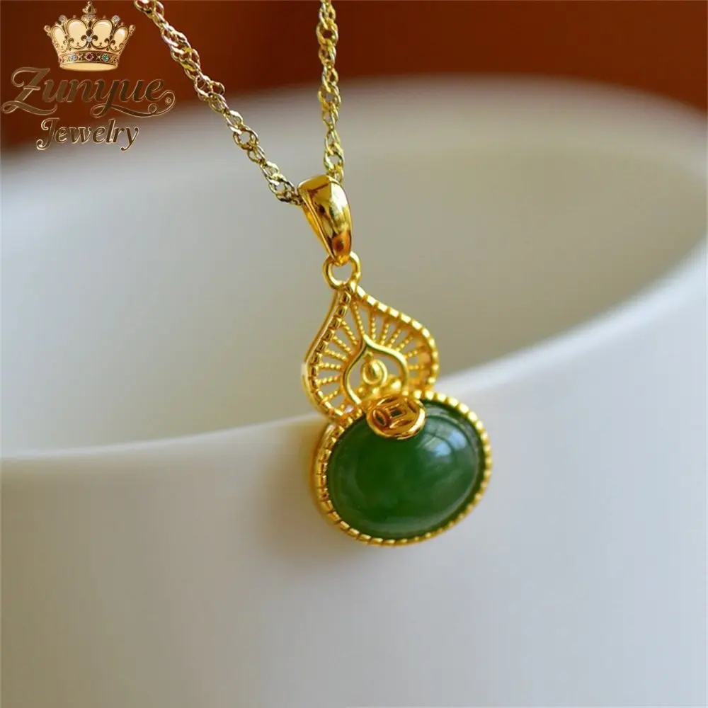 

S925 Silver Natural Hetian Jade Oval Egg - Shaped Gourd Pendant Necklace Luxury Quality Jewelry Fashion Jewelry Exquisite Charms