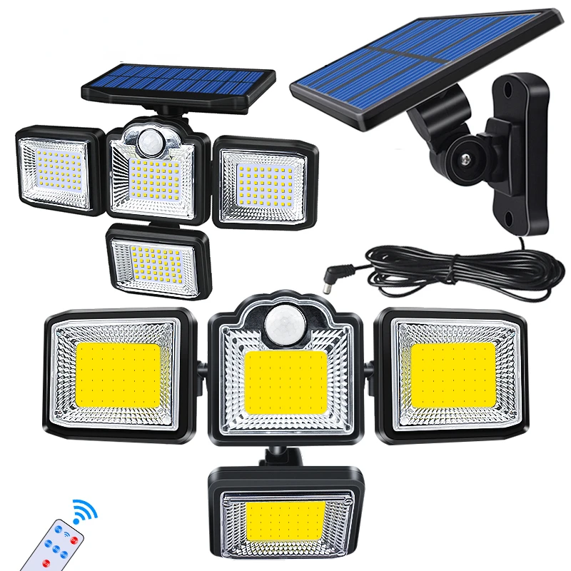 Solar Motion Lights 192/198 LED/COB Outdoor Indoor Adjustable Angle Decoration for Garage Garden Home Wall