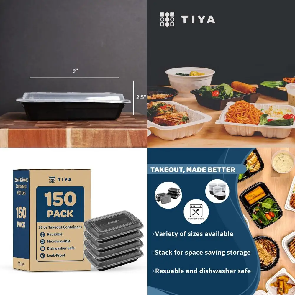 

150-Pack 28 oz Rectangular Reusable To-Go Containers with Lids - Microwavable, Dishwasher Safe, Leak-Proof, BPA-Free