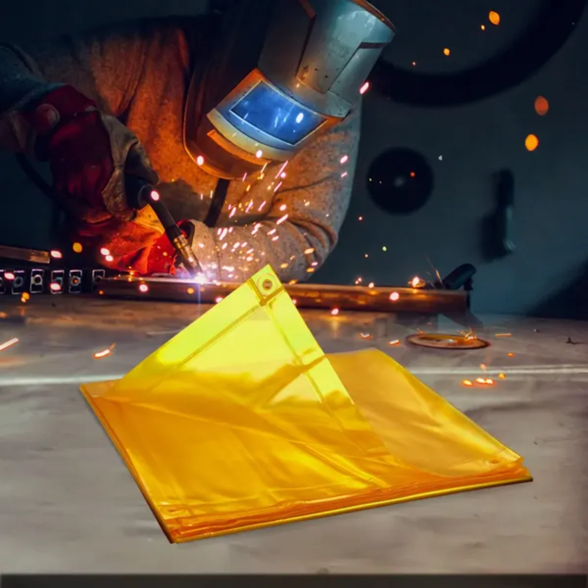 VEVOR 6'x6' Fire-Retardant Welding Screen - 4 Wheels (2 Lockable) - Yellow for Workshops