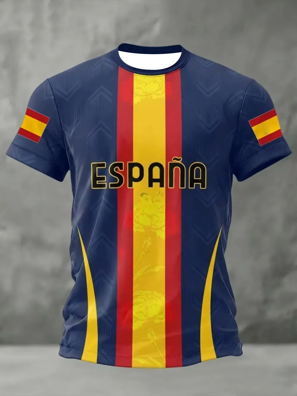 2026 Summer Fashion Spain New 3D Printed V-neck Short sleeved T-shirt Pattern Outdoor Sports Passion Support T-shirt Size Up