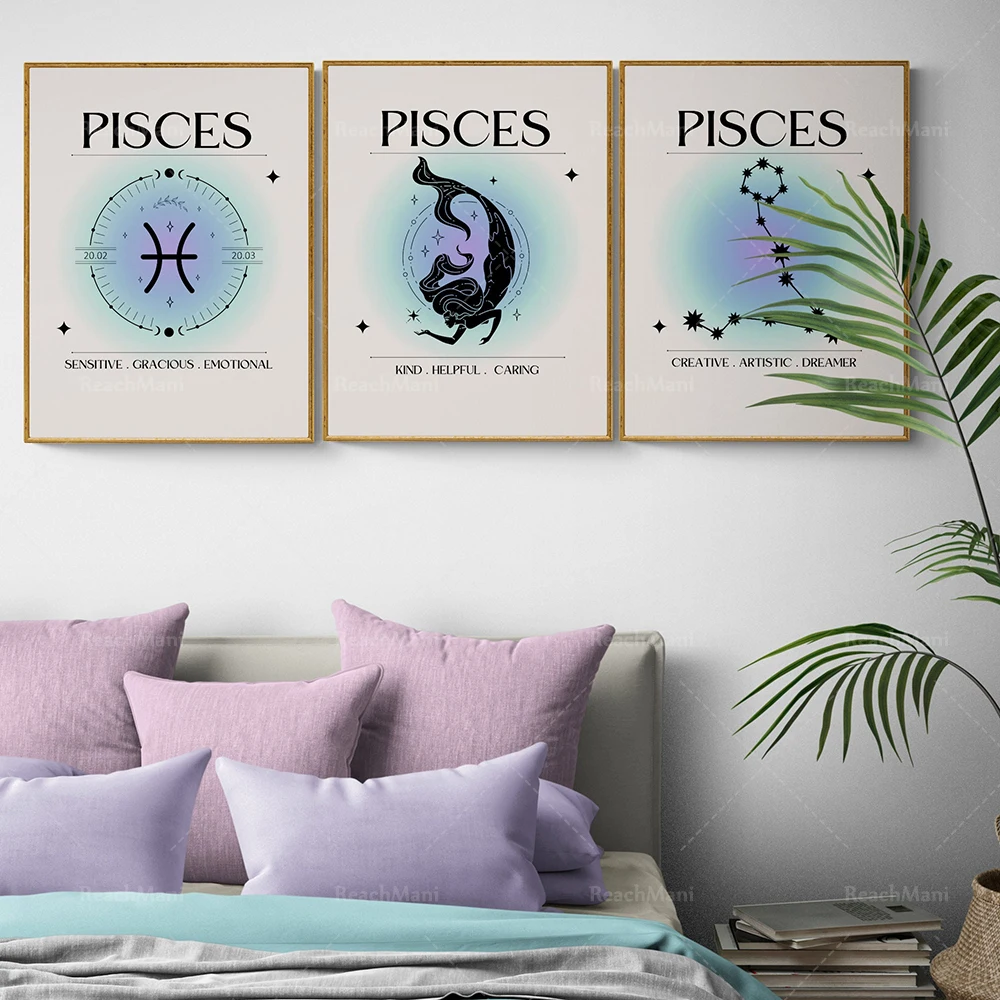 Pisces Gradient Poster, Zodiac Gradient Halo Poster, Zodiac Sign, Living Room Decor Canvas Wall Print