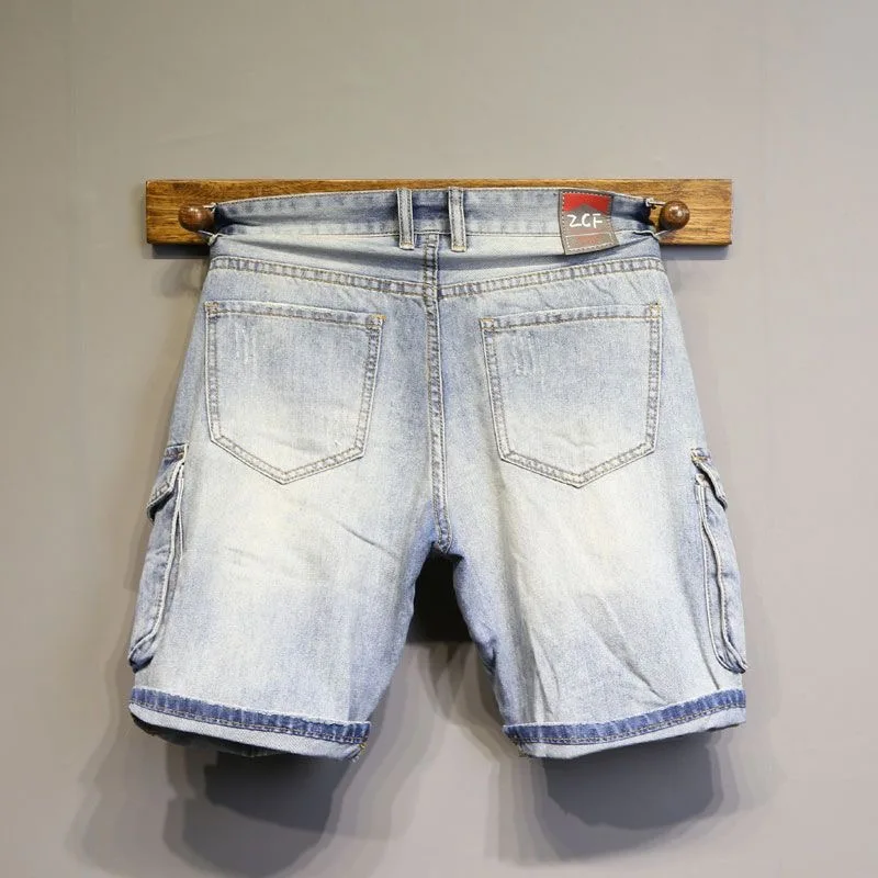 Summer New Fashion Trend American Retro Workwear Denim Shorts Men's Casual Loose Straight Sports High-Quality Shorts 28-36