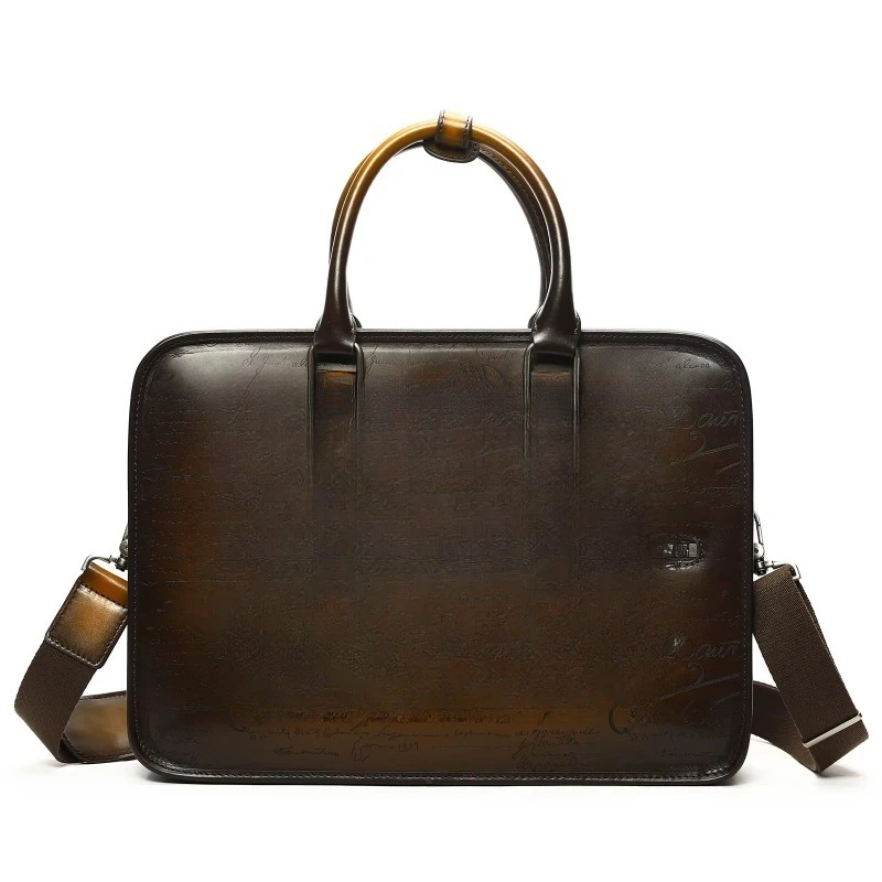 High-end cowhide retro-inspired leather briefcase waterproof men's business messenger bag, suitable for daily work