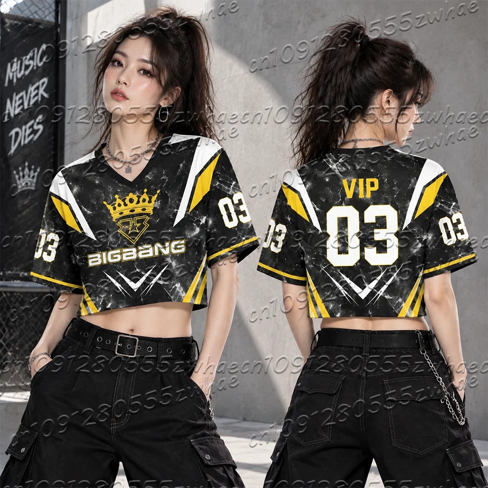 Women 20th Anniversary 2026 World Tour Mixed Mesh Jersey Concert G-Dragon Fans Jersey T-Shirt Short Sleeve Women's V-neck Top