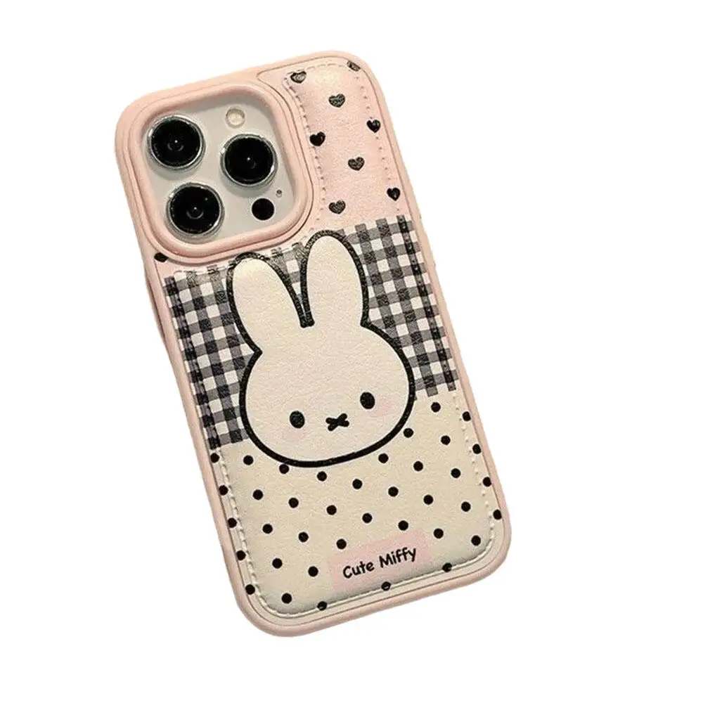 Niedliche Miffy Cartoon Bunny Plaid Polka Dot Handyhülle Niedliche Tier Schutzhülle Mode Handyhülle Kawaii Muster Trendige Handyhülle
