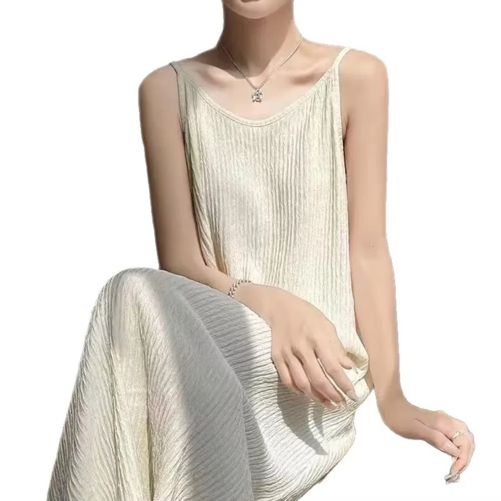 Modisches französisches Cami-Maxikleid, ärmellos, locker geschnitten, langes ärmelloses Maxikleid für den Urlaub – Detail 5