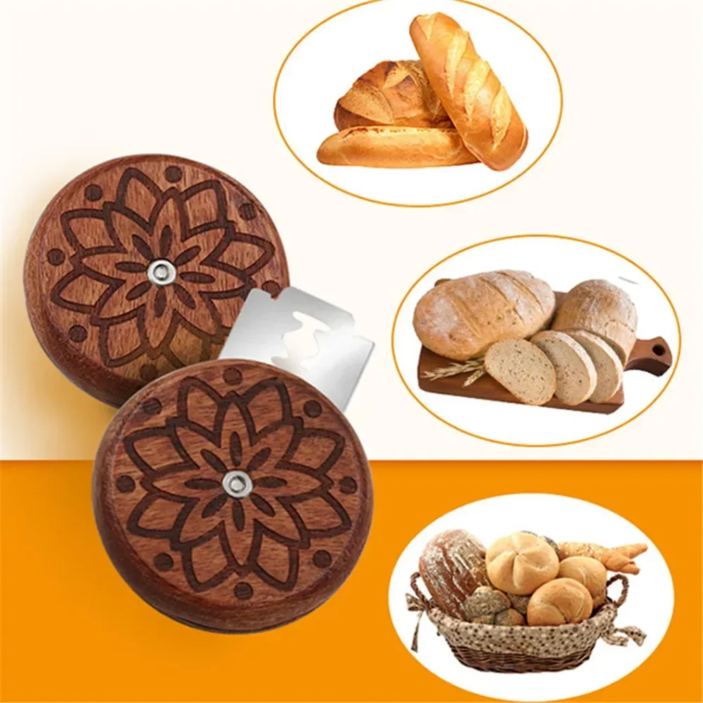 

Bread Bakery Lame Tools Wooden Scraper Bread Knife/Slicer/Cutter Dough Bakery Stone Scoring Lame with Blades Arc Curved Knife