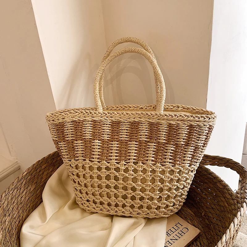 Summer Straw Bag For Women Woven Handmade Handbag Large Capacity Lady Tote Vacation Beach Bag Shoulder Shopping bag Rattan bags