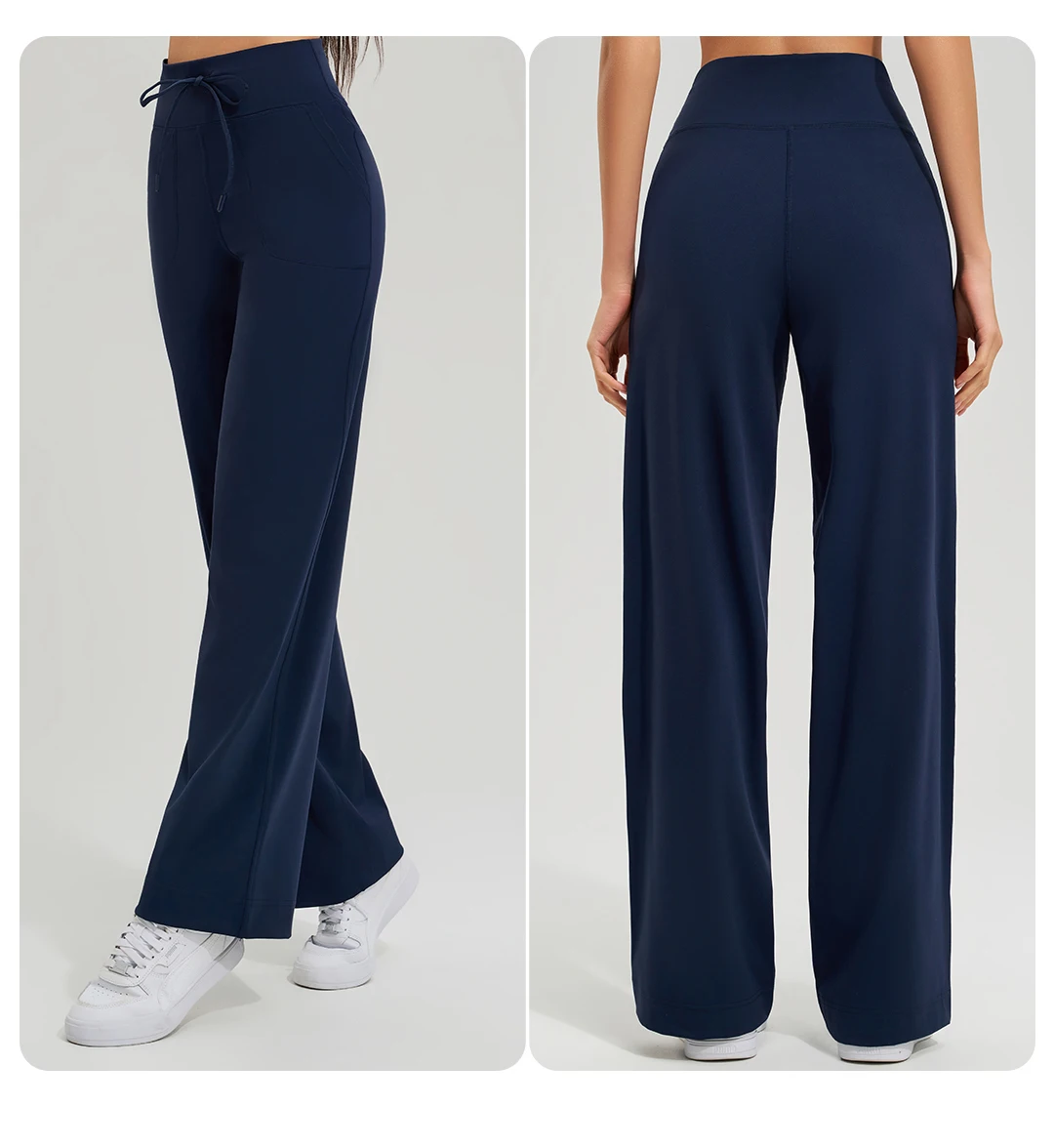 Damen-Yogahose mit hoher Taille, für Fitnessstudio, lockere Lauf-Yogahose, doppelseitig gebürstet, mit Taschen, Hosen, Krawatten – Detail 22
