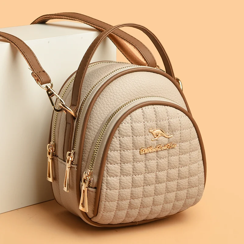 Casual Women Shoulder Messenger Bag Fashion Color Blocking Leather Multi Layer Zipper Handbags Lady Travel Mobile Bag and Wallet