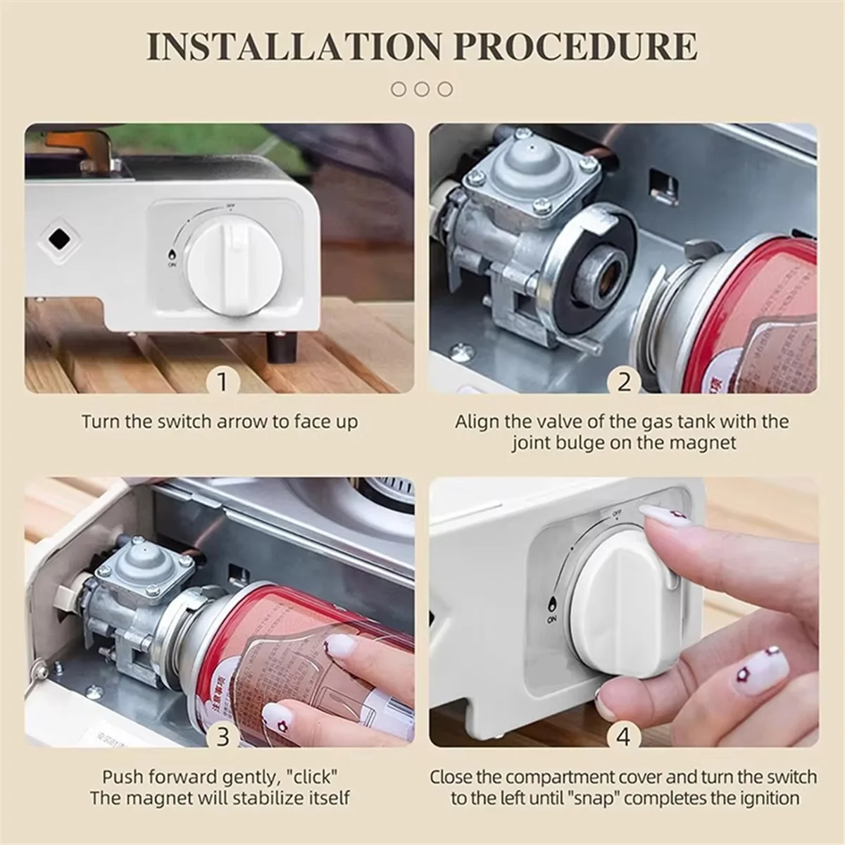 N18R Mini Cassette Stove Fire Piezo Ignition Cookware Portable Magnetic Canister Gas Stove Camping Outdoor Travel