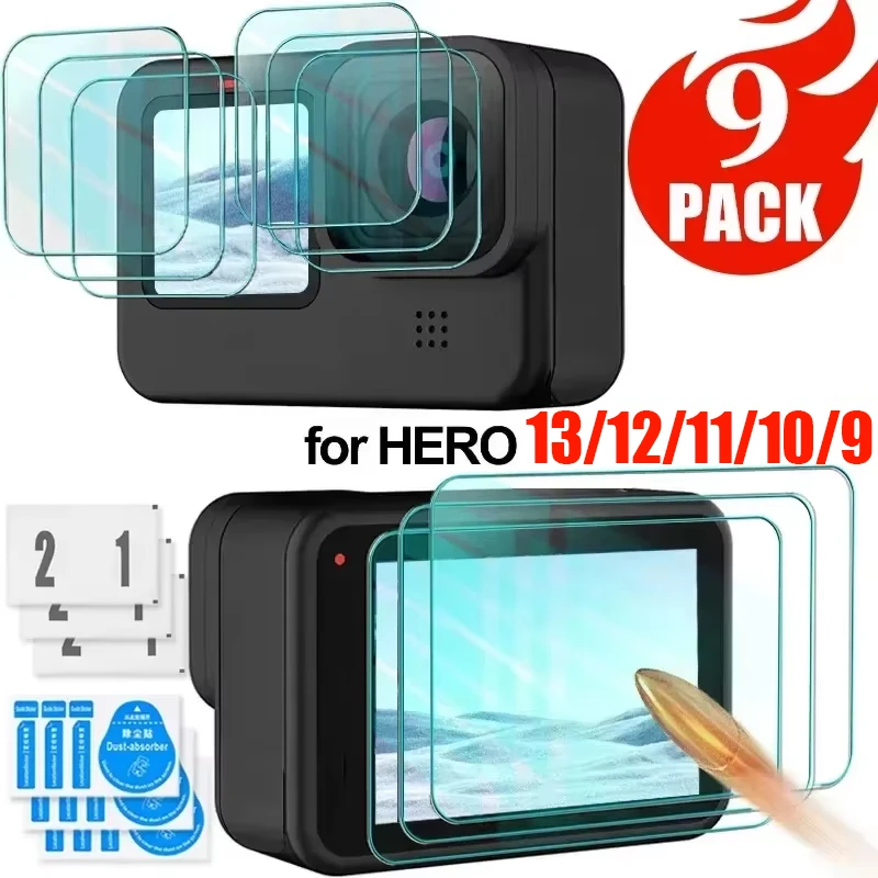 Tempered Glass Screen Protectors for GoPro Hero 13 12 11 10 9 Camera Lens Glass Protective Films 9H Hardness Full Coverage Films