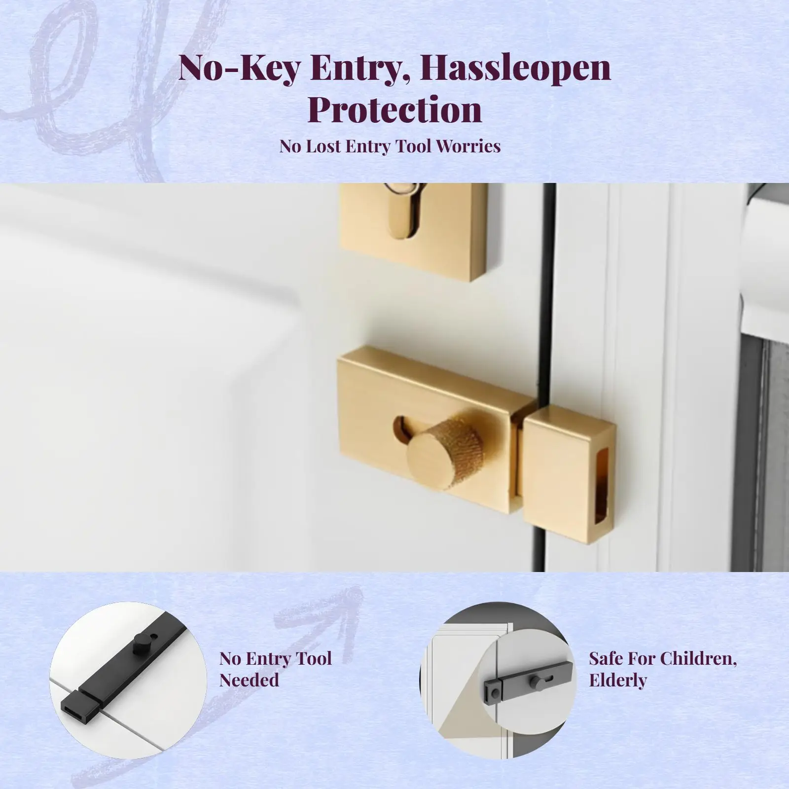 Draagbaar deurslot, schuifgrendel, veiligheidsslot zonder boor, geschikt voor slaapkamer en houten deuren, eenvoudig te installeren, zinklegering