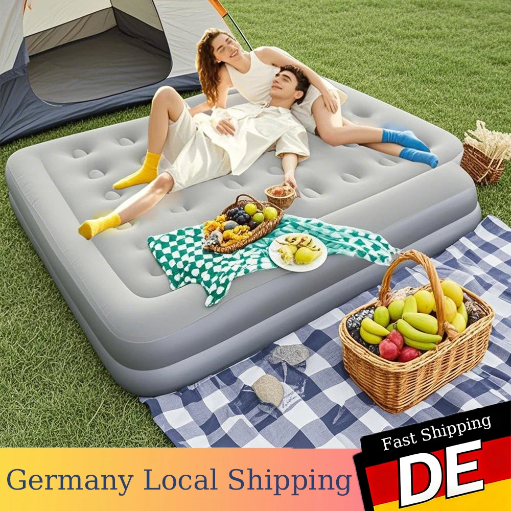 Camping-Luftbett mit Rückenlehne, PVC, 2 Personen, aufblasbare Matratze, Camping-Klappbett, Outdoor, Indoor, Heim-Luftkissen, Campingbett