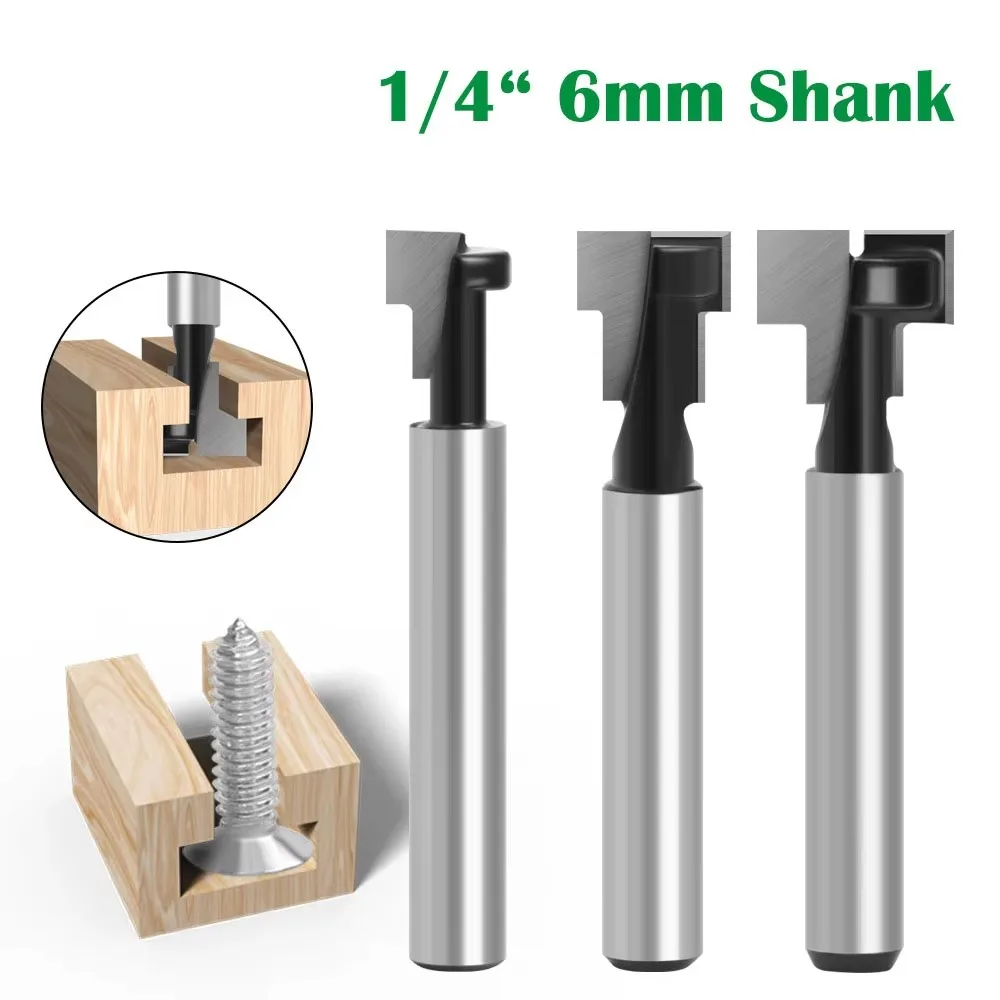 

1 PC 6mm/6.35mm/8mm Shank T-Slot Keyhole Cutter Wood Router Bit Carbide Cutter for Wood Hex Bolt T-Track Slotting Milling Cutter