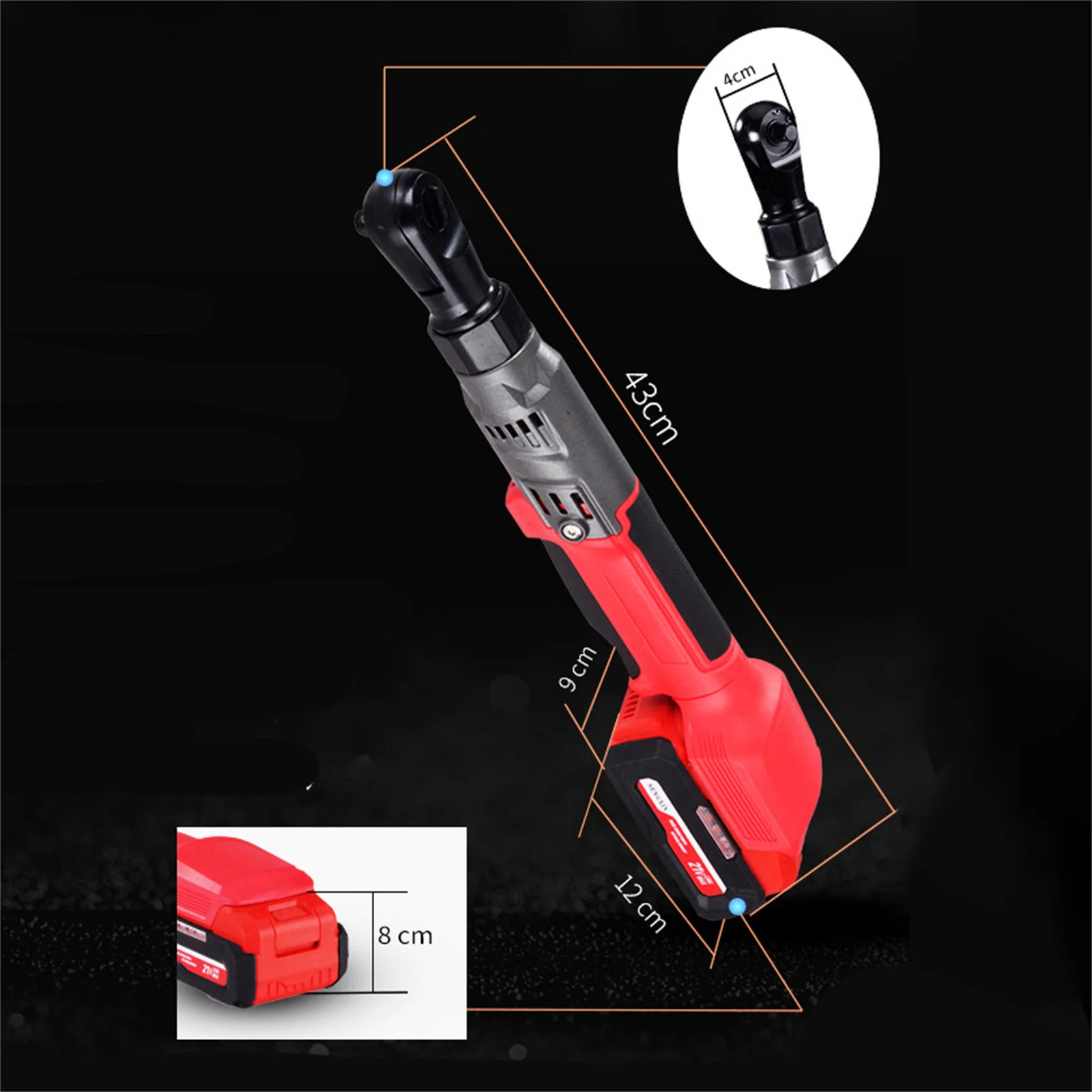 Motor Tanpa Sikat Ratchet Merah 90N.m Dua Daya Satu Pengisi Daya 2 Baterai 2,0a Casing Plastik 1/2 Inci