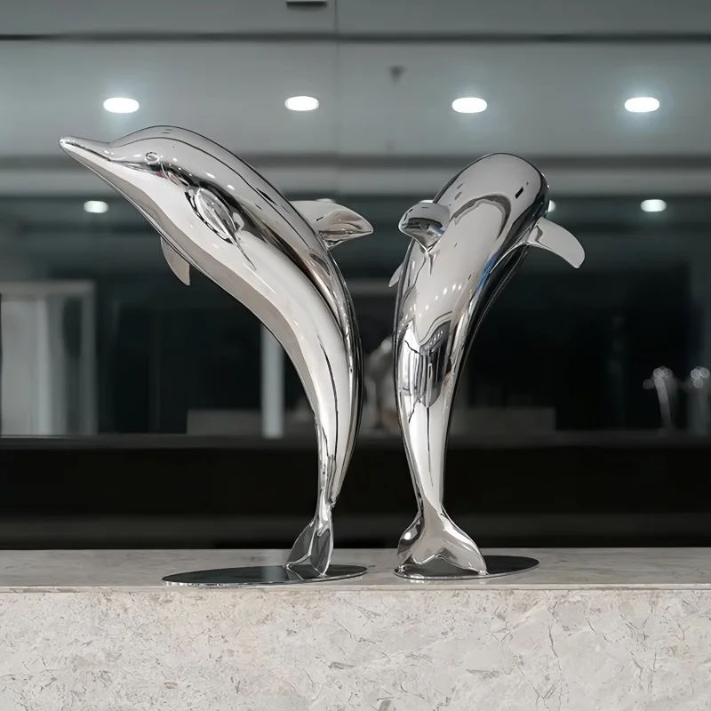 Stainless Steel Metal Indoor Dolphin Decoration Living Room/Corridor/Hotel/Shop Indoor Sculpture Dolphin Artwork Decoration