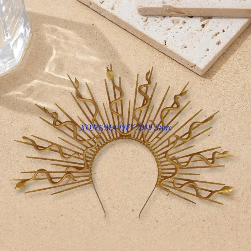 

F42F Многоцелевой элегантный головной убор с короной в виде змеи Медузы, украшение для волос для Хэллоуина и маскарадных одежда