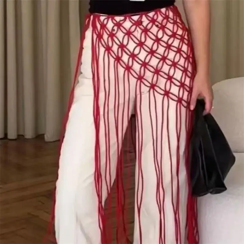 Mesh Tassel Hand Woven Belt Boho Western Denim Style Stylish Waistband for Jeans Skirt Bikini Daily Outfit