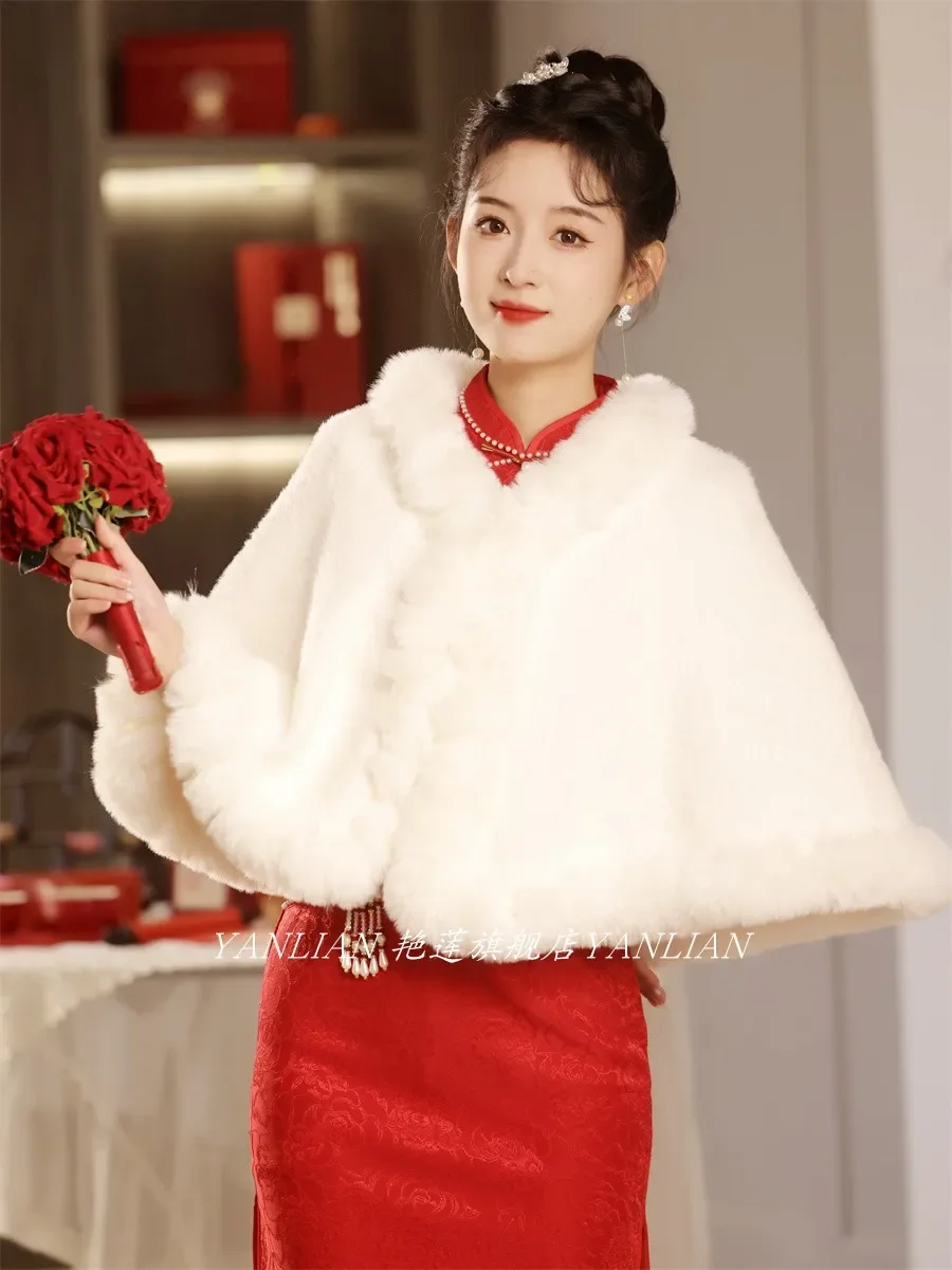 

Thickened cloak shawl with cheongsam wedding autumn and winter Republic of China wind atmospheric warmth