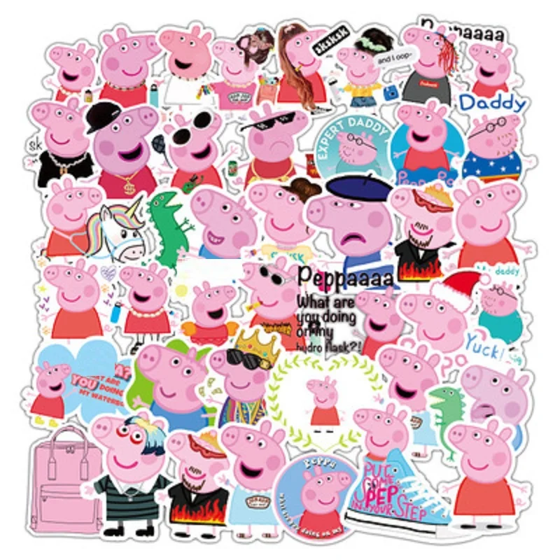 50pcs/set Peppa Pig Stickers Cute Pigs Cartoon Mobile Phone Water Cup Notebook Suitcase Waterproof Decorative Graffiti Sticker