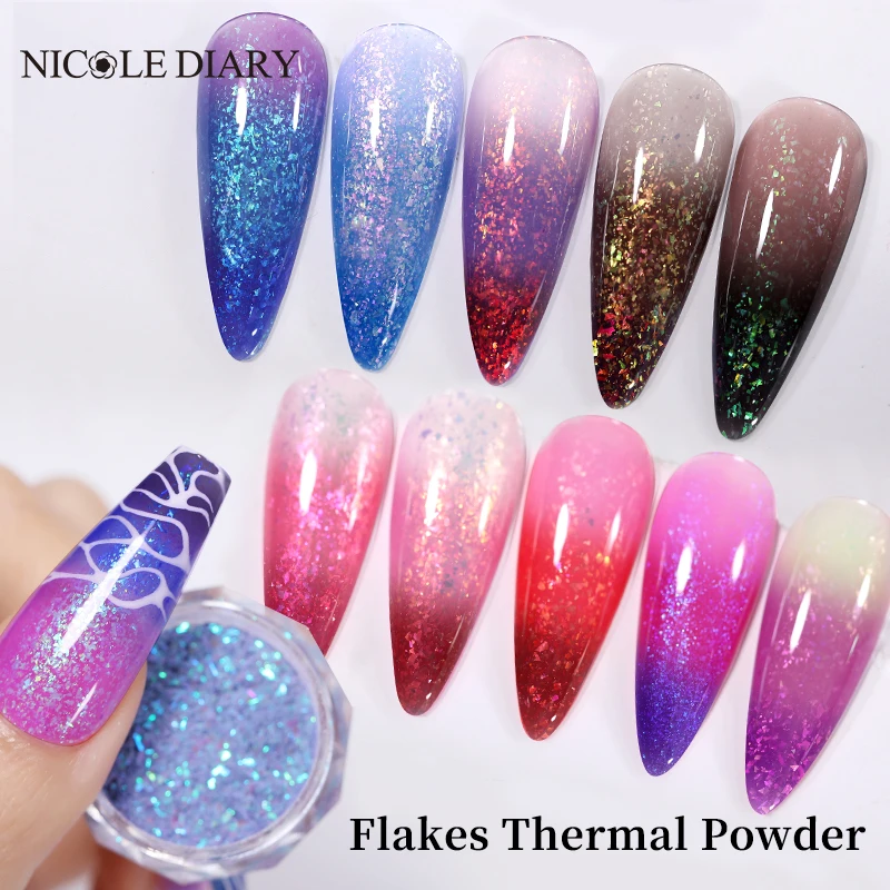 Aurora Glitter Thermal Nail Powder Nail Flakes Sequins Temperature Color Changing Pigment Dust Nail Glitter Thermal Powder