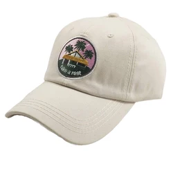 Women Men Cotton Baseball Cap Embroidered Tree Letter Beige Black Unstructured Summer Sun Protection