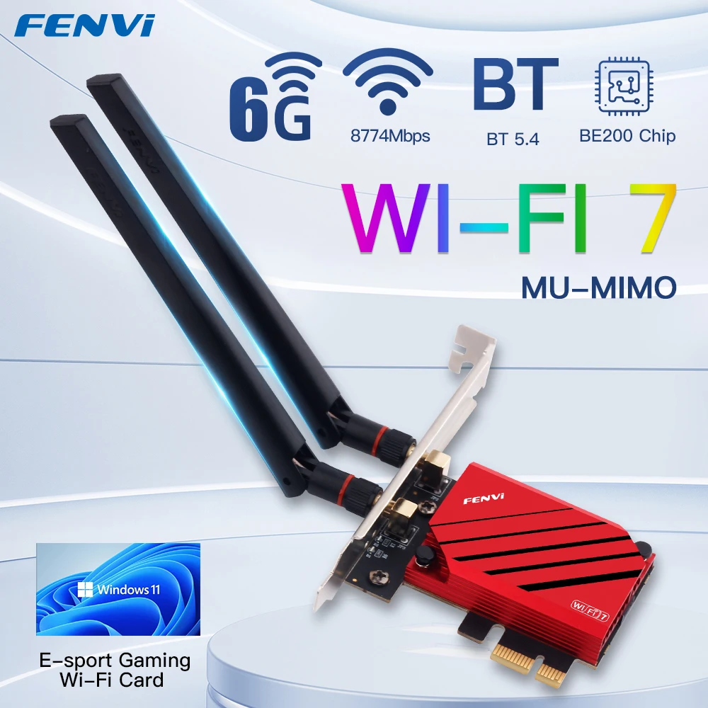 Fenvi-Adaptador de rede sem fio para PC, Wi-Fi 7, FV-BE8800, Intel BE200, PCIE, Bluetooth 5.4 Tri-Band, 2.4G, 5G, 6GHz, 802.11be, 7