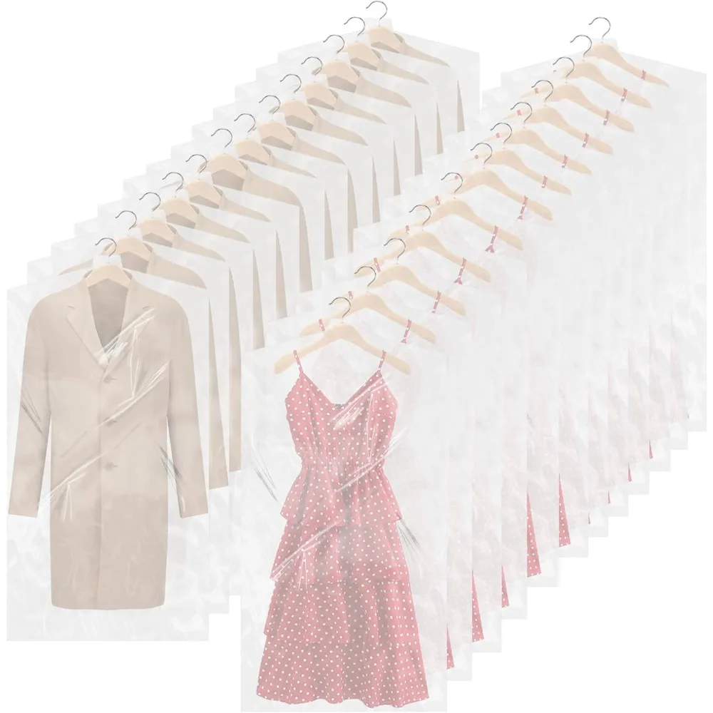

100-Pack Clear Plastic Garment Bags for Hanging Clothes - Dust-Proof Covers for Dry Cleaning