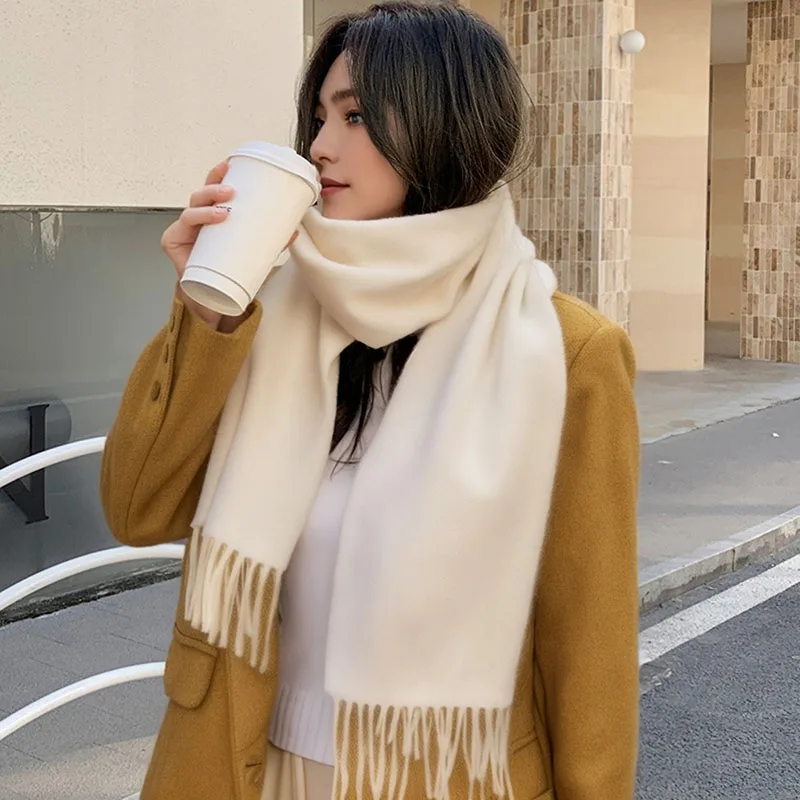 100% الصوف الشتاء وشاح للنساء طويل دافئ أوشحة كشميرية الحجاب الصلبة سيدة شال التفاف الإناث الباشمينا باندانا وشاح الرأس جديد #2