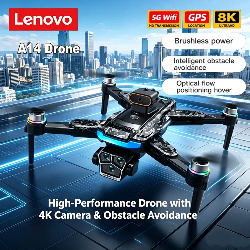 

Lenovo A14 Drone, 8K/4K HD Professional Camera, 5G WIFI FPV Video, GPS, Large Screen Remote Control UAV Quadcopter