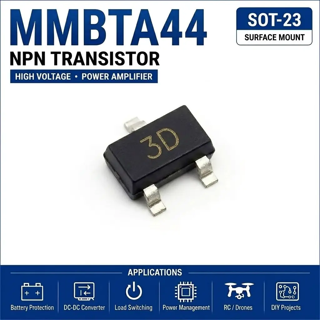 (100 pcs) MMBTA44 (Marking 3D) SOT-23 - NPN Transistor 400V 300mA 50MHz