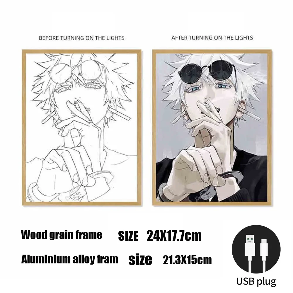 Anime Peripheral Satoru Gojo Cartoon LED LightPainting HD Picture Bezel Usb Plug Dimming Romantic Home Decorations Night Lamp