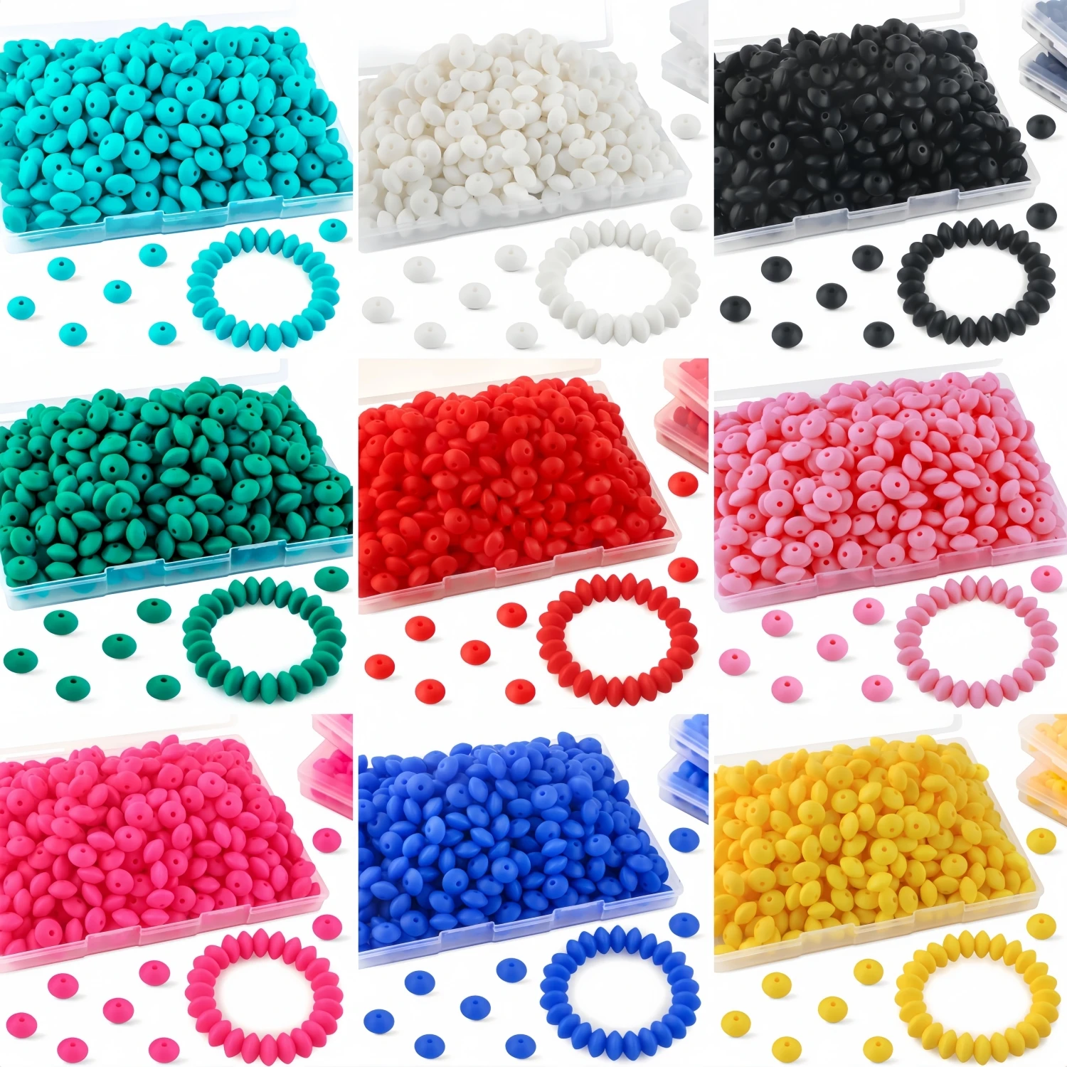 30/100Pcs Silicone Small Lentils Beads,12mm Silicone Beads for Keychain Making,Bulk Silicone Abacus Beads for Necklace Bracelet Making &Space