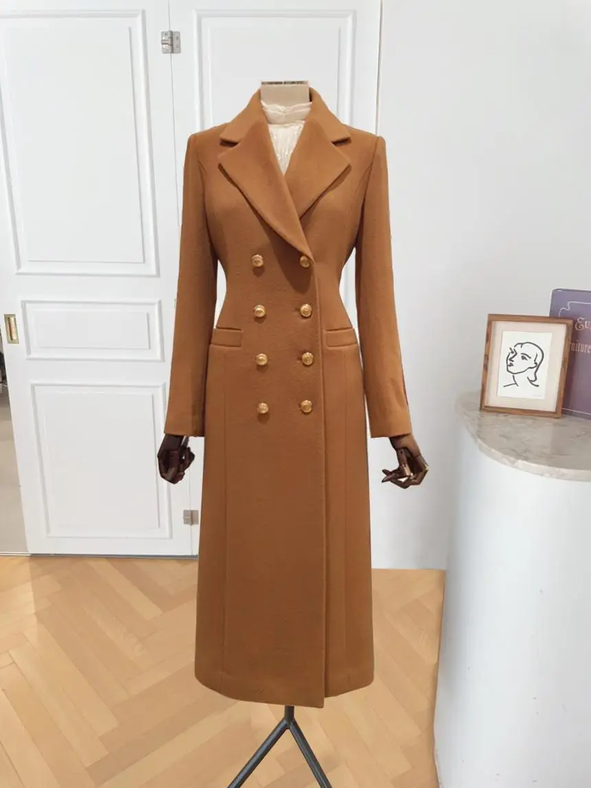 

Women's Tailored Woolen Coat Long Sle Autumn Winter New Hepburn Plaid Slimming Suit Jaet Polyester Fiber Button Detail