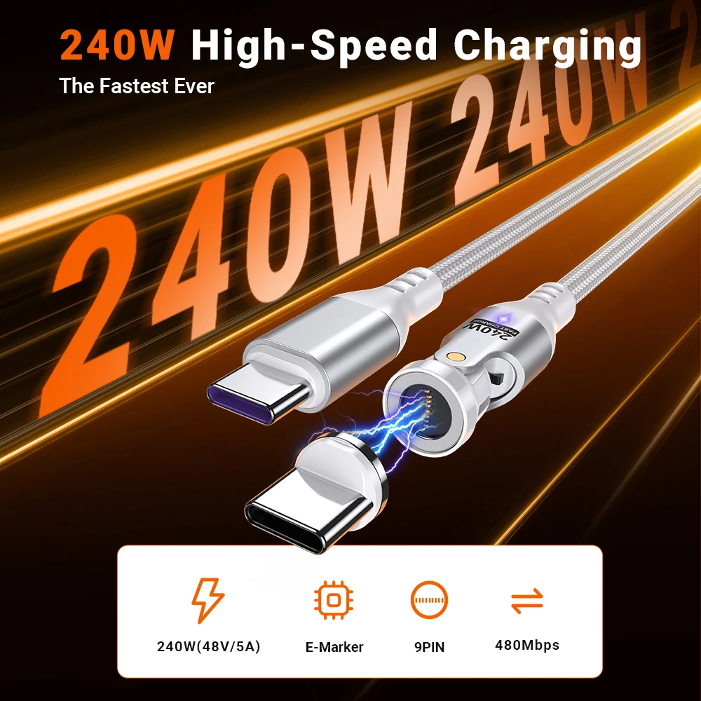 AUFU 5A 240W Magnetic USB C to USB Type C Cable PD3.1 Super Fast Charging for iPhone 16 15 Pro Max MacBook Laptop Samsung Xiaomi